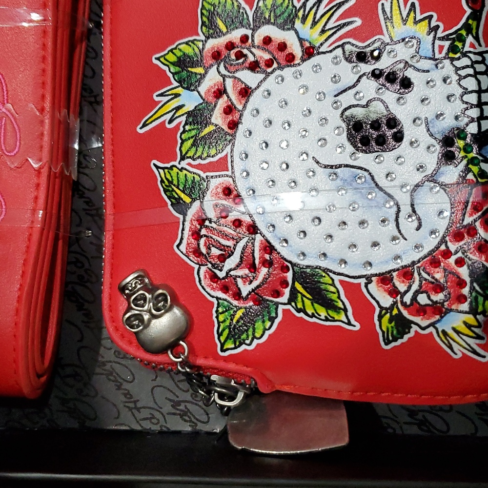 Ed hardy red iconic Ed Hardy studded skull and roses printed belt bag brand new - Picture 8 of 11